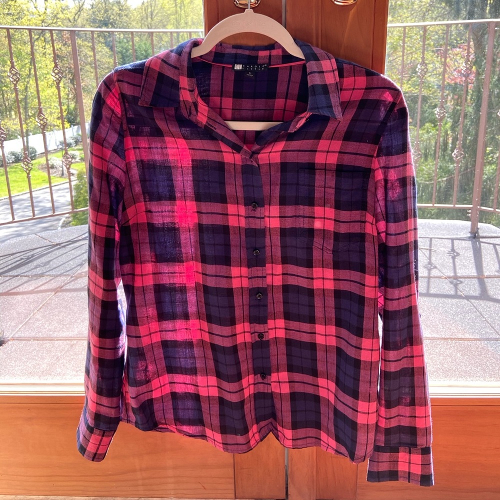 Dark blue and pink flannel
